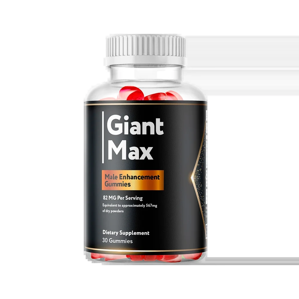 GiantMax male vitality gummy bottle, front label with the 82 mg per serving blend